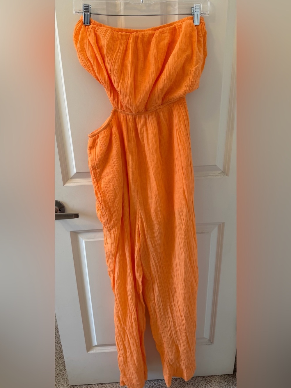 NWT Free People “Cut Out For It” Asymmetrical Jumpsuit, Papaya Orange, Size S - Picture 2 of 10